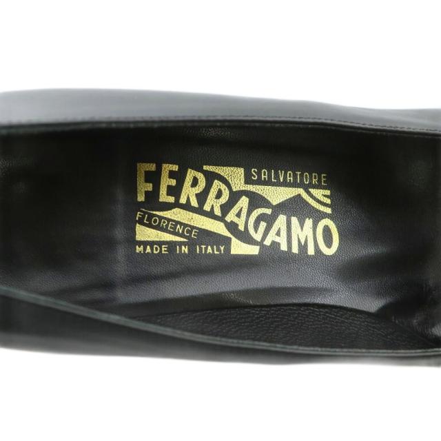 【中古】Salvatore Ferragamo パンプス レザー スクエアトゥ ハイヒール ガンチーニ 7.5 24.5cm 黒
