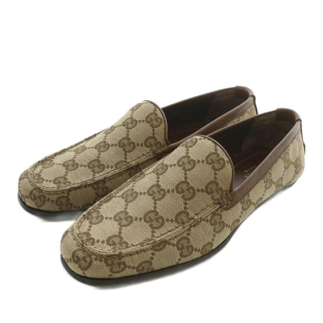 【中古】グッチ GUCCI ドライビングシューズ ローファー スリッポン GGキャンバス 総柄 34.5 21.5cm ベージュ 091003