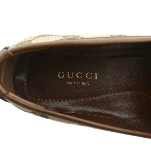 【中古】グッチ GUCCI ドライビングシューズ ローファー スリッポン GGキャンバス 総柄 34.5 21.5cm ベージュ 091003