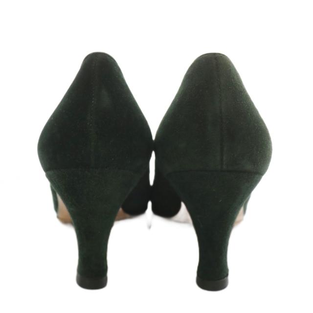 【中古】Salvatore Ferragamo パンプス スエード ポインテッドトゥ ヒール チェック柄 刺繍 総柄 7.5 24.5cm 緑