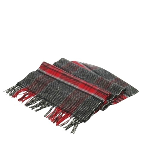 【中古】未使用品 ジョンストンズオブエルガン Johnstons of Elgin マフラー フリンジ ウール チェック グレー 赤