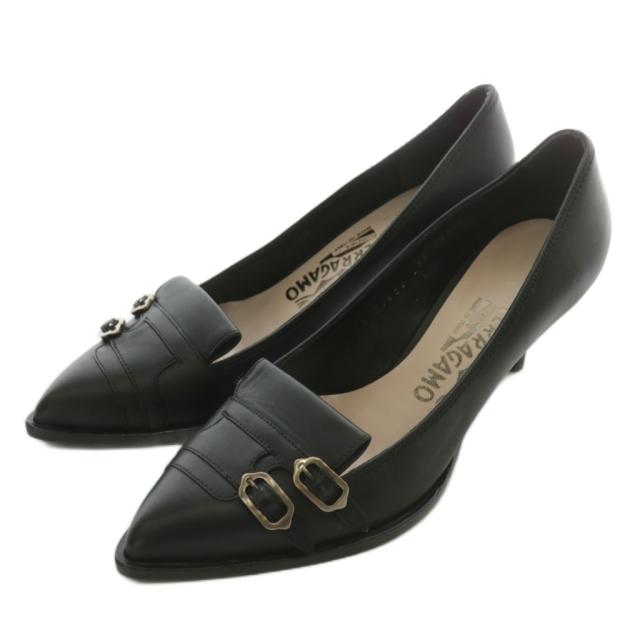 【中古】未使用品 サルヴァトーレフェラガモ パンプス レザー ポインテッドトゥ ヒール ベルトデザイン 6.5 23.5cm 黒