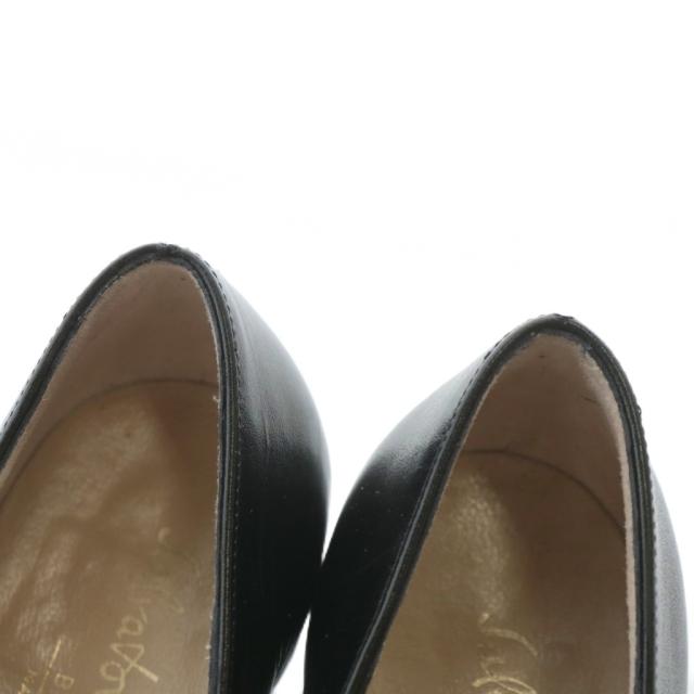 【中古】Salvatore Ferragamo ヴァラ パンプス レザー スクエアトゥ チャンキーヒール ロゴ ゴールド金具 5 22.5cm 黒