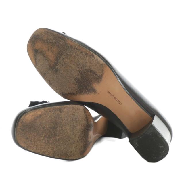 【中古】Salvatore Ferragamo ヴァラ パンプス レザー スクエアトゥ チャンキーヒール ロゴ ゴールド金具 5 22.5cm 黒