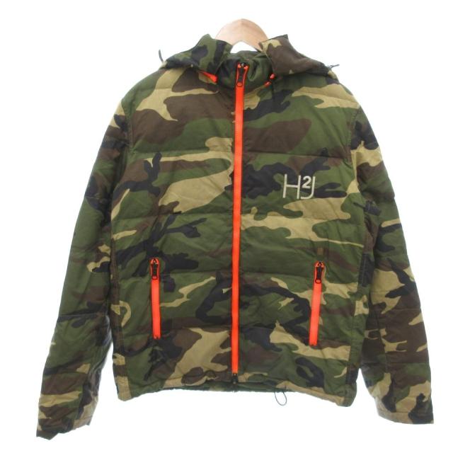 【中古】ハイドロゲン HYDROGEN ダウンジャケット ジャケット L カーキ カモフラ 迷彩柄 ロゴ ジップアップ