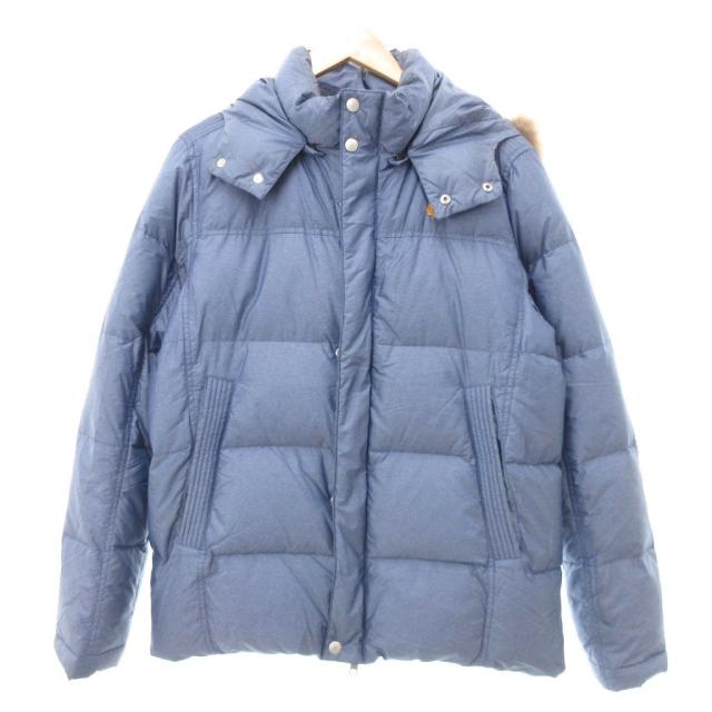 【中古】フレッドペリー FRED PERRY Pertex ダウンジャケット ラクーンファー フード付き M ブルー系 F2280 /UO