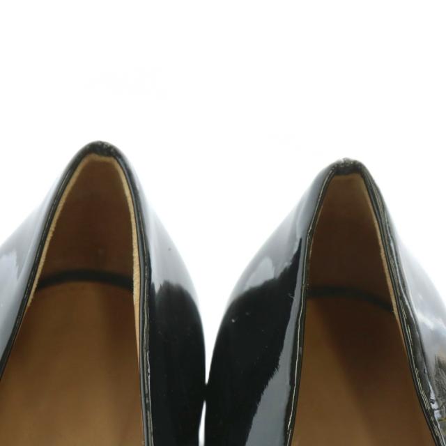 【中古】Salvatore Ferragamo パンプス フラットシューズ エナメル ラウンドトゥ ロゴ ゴールド金具 7.5 24.5cm 黒