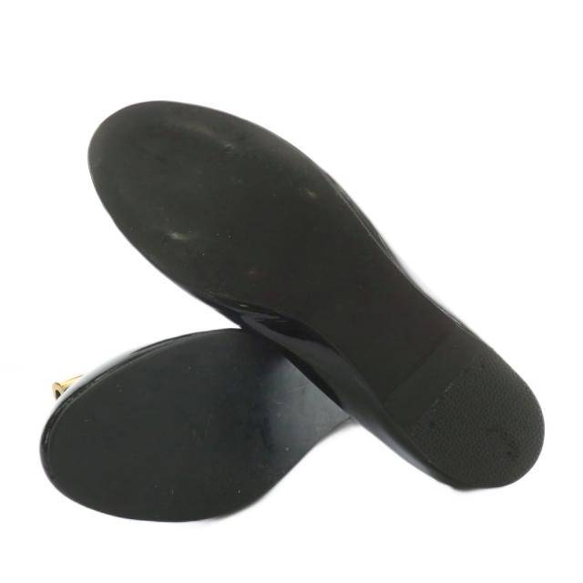 【中古】Salvatore Ferragamo パンプス フラットシューズ エナメル ラウンドトゥ ロゴ ゴールド金具 7.5 24.5cm 黒