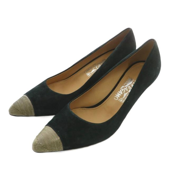 【中古】未使用品 サルヴァトーレフェラガモ パンプス スエード ポインテッドトゥ 7.5 24.5cm 黒 ブラック レディース