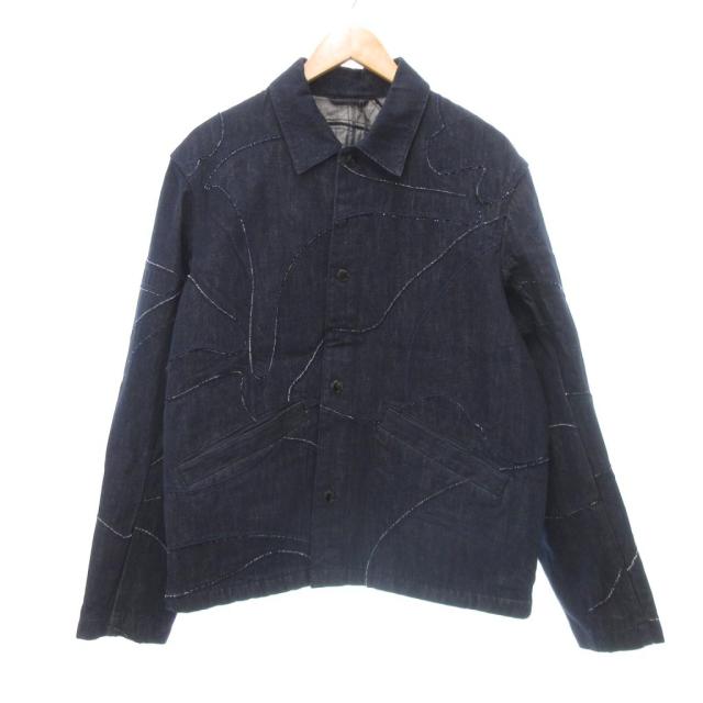 【中古】エンポリオアルマーニ EMPORIO ARMANI パッチワーク デニムジャケット ブルゾン 50 インディゴブルー