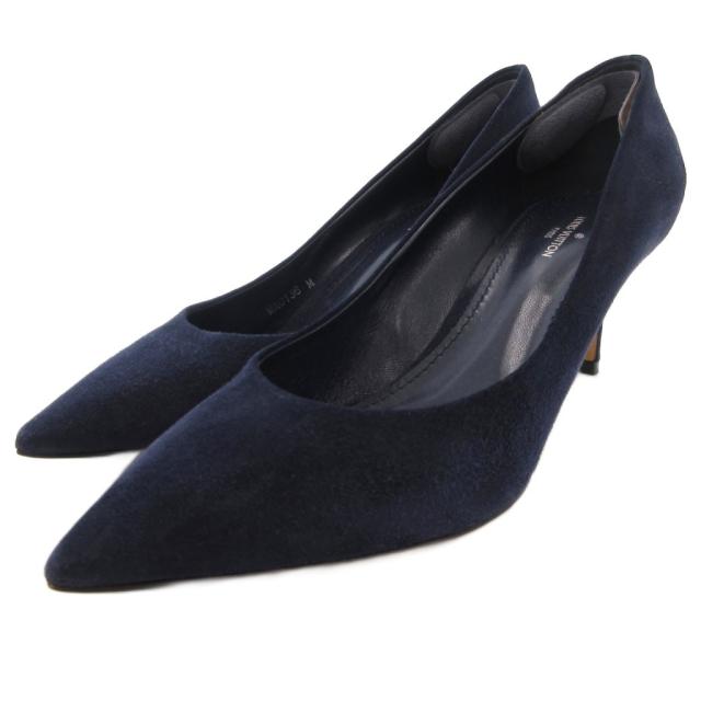 【中古】ルイヴィトン LOUIS VUITTON パンプス スエード ポインテッドトゥ ピンヒール 37 紺 ネイビー MA0136 /JS