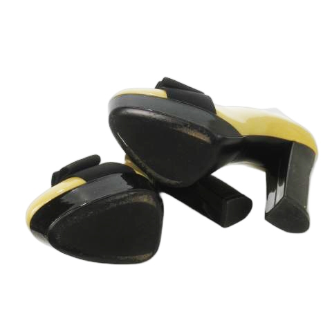 【中古】ミュウミュウ miumiu パンプス ハイヒール アーモンドトゥ エナメル 革 リボン 配色 37 24.0cm ベージュ