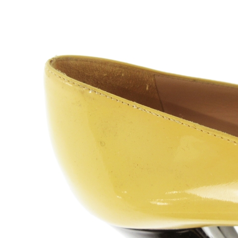 【中古】ミュウミュウ miumiu パンプス ハイヒール アーモンドトゥ エナメル 革 リボン 配色 37 24.0cm ベージュ