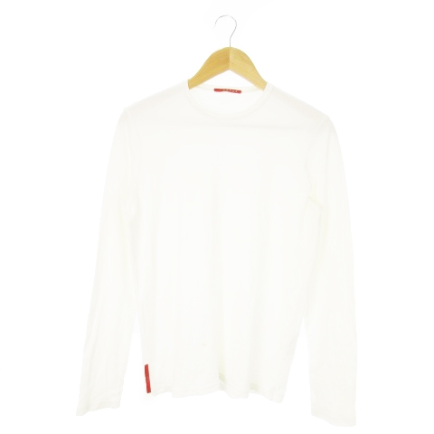 【中古】プラダスポーツ PRADA SPORT 長袖 Tシャツ ロンT クルーネック コットン ロゴ S 白 0000ET-C0051-00009