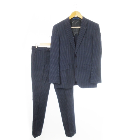 【中古】ランバン LANVIN シングルスーツ セットアップ ジャケット スラックス ストライプ 48 M 紺