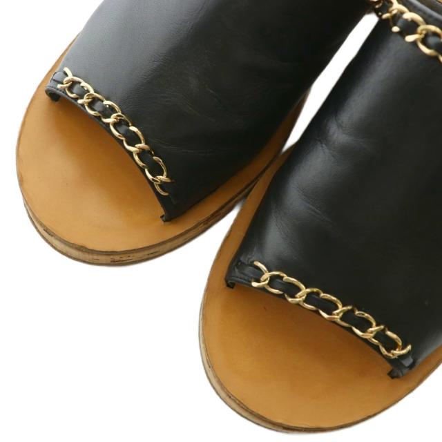 【中古】CHANEL ミュール サンダル レザー オープントゥ チェーン ココマーク 36.5 23.5cm 茶色 黒 G32880