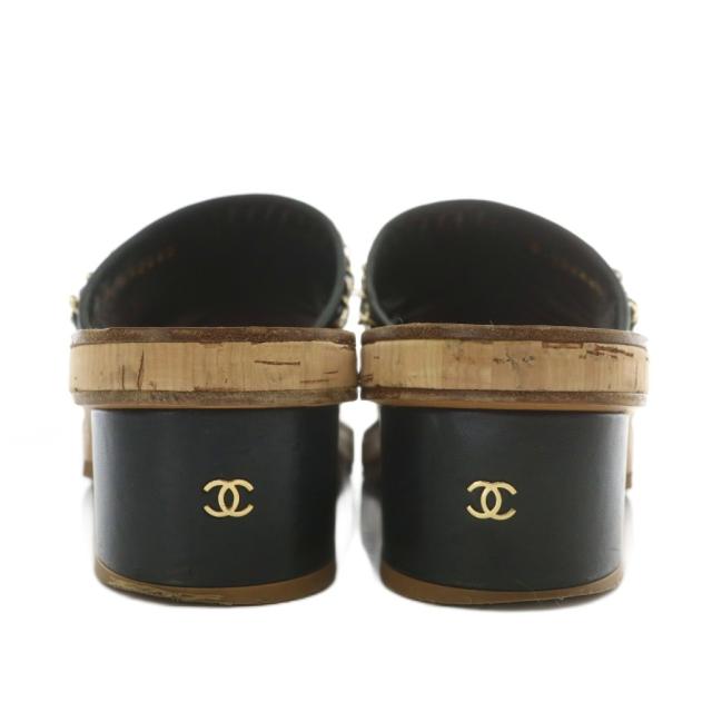 【中古】CHANEL ミュール サンダル レザー オープントゥ チェーン ココマーク 36.5 23.5cm 茶色 黒 G32880