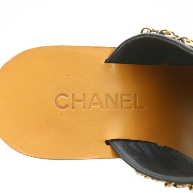 【中古】CHANEL ミュール サンダル レザー オープントゥ チェーン ココマーク 36.5 23.5cm 茶色 黒 G32880