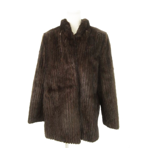 【中古】サンマルコ ファー ファーコート ミンクファー 毛皮 ハーフ スタンドカラー ミドル丈 ストライプ 11 茶