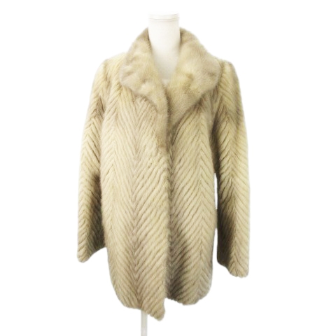【中古】ジョセフィーヌ Josephine ファーコート ミンクファー 毛皮 ハーフ ミドル丈 9 ベージュ レディース