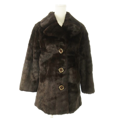 【中古】OS VISON ファーコート ミドル丈 ミンク 毛皮 茶 ブラウン /AO15 ■GY18 レディース