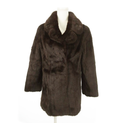【中古】デラックス ファー Deluxe Fur by Onward ファーコート ミンクファー 毛皮 ハーフ ミドル丈 M 茶 ブラウン