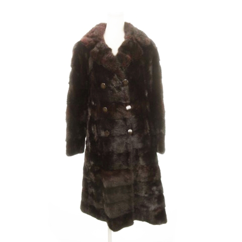【中古】ノーブランド ファーコート ミンクファー 毛皮 ロング丈 ダブル 茶 ブラウン /MN2 ■GY18 レディース