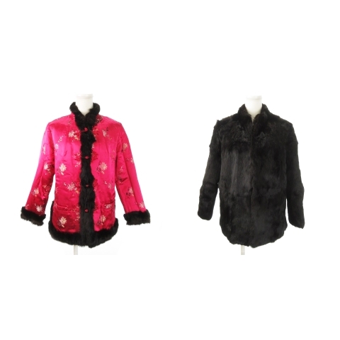 【中古】ノーブランド リバーシブル ファーコート ミンクファー 毛皮 スタンドカラー ショート丈 刺繍 茶