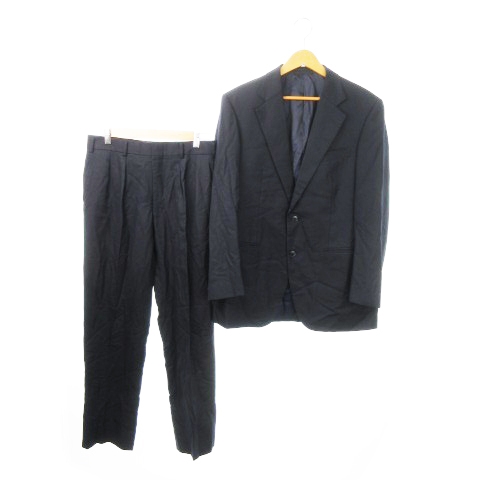 【中古】BURBERRY LONDON シングルスーツ セットアップ 2点セット テーラードジャケット 総裏地 スラックス A6 紺
