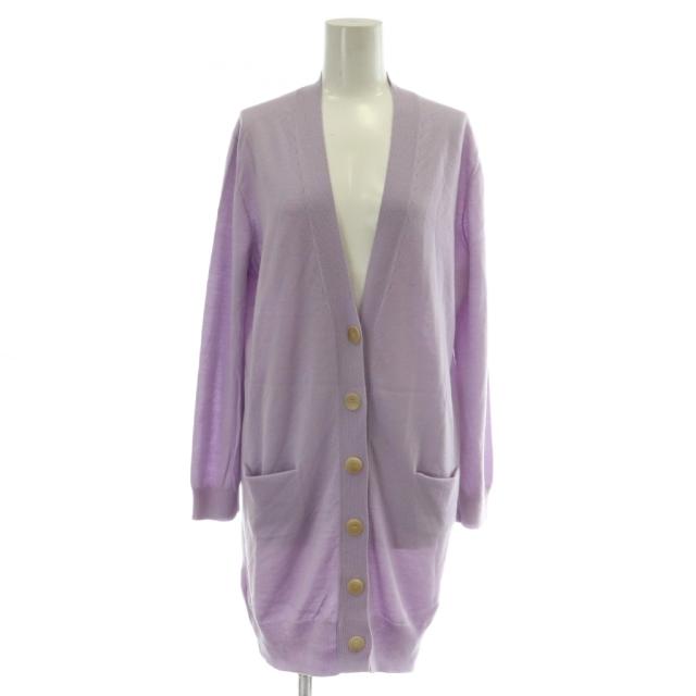 【中古】エルメス HERMES カシミヤ ニット ロング カーディガン 長袖 Vネック 42 XL 紫 パープル レディース