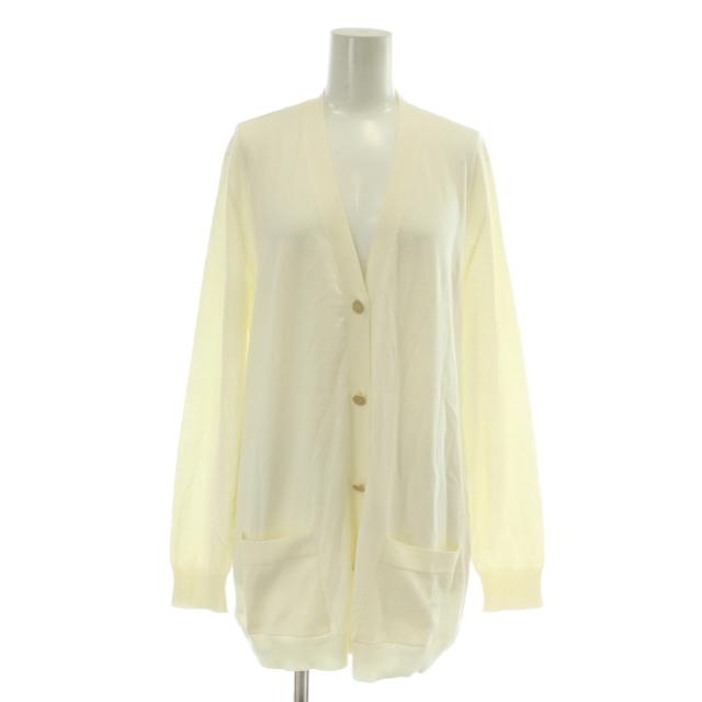 【中古】エルメス HERMES ロング カーディガン コットン ニット 長袖 Vネック セリエボタン 42 XL 白 ホワイト