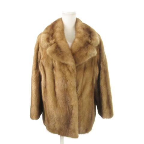 【中古】ノーブランド ファーコート ミンクファー 毛皮 テーラーカラー ミドル丈 茶 ブラウン ■GY18 レディース