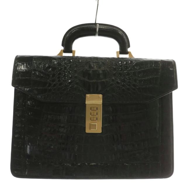 【中古】ロンジェヴィテ LONGEVITE ハンドバッグ クロコダイル レザー ダイヤルロック 黒 ブラック