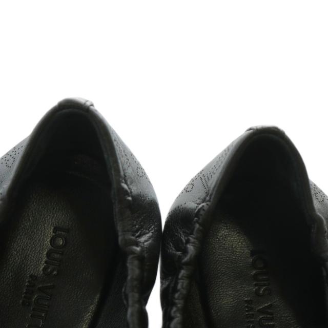 【中古】LOUIS VUITTON バレエシューズ パンプス レザー ラウンドトゥ モノグラム パンチング リボン 37 23.5cm 黒