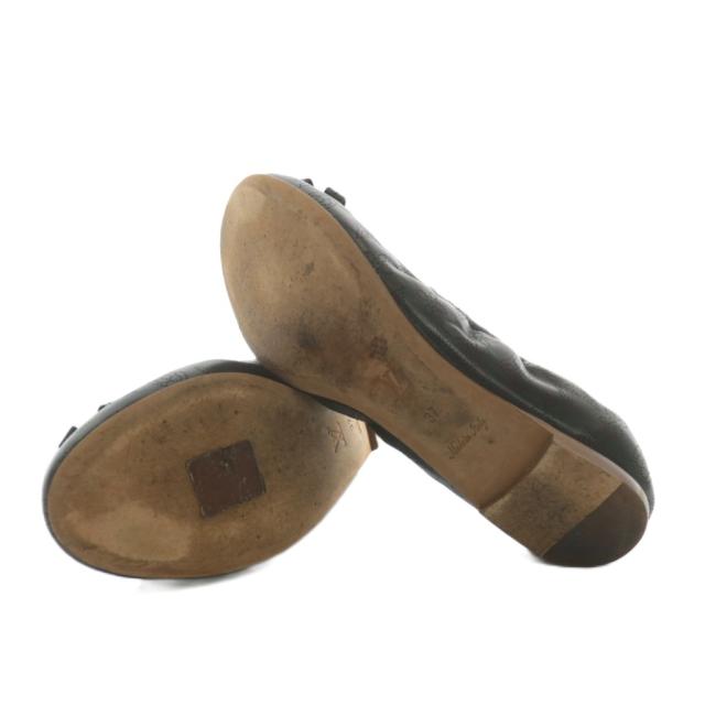 【中古】LOUIS VUITTON バレエシューズ パンプス レザー ラウンドトゥ モノグラム パンチング リボン 37 23.5cm 黒