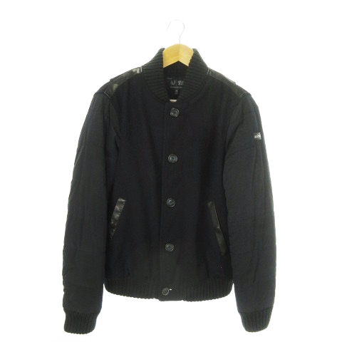 【中古】アルマーニ ジーンズ ARMANI JEANS AJ ブルゾンジャケット 中綿 切替 ロゴ 48 M 黒 ブラック /AO8 ■GY18