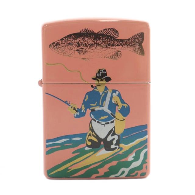 【中古】ジッポー ZIPPO B&S DESIGN 漆塗り オイルライター フィッシャーマン 釣り人 サケ 魚 ピンク VIII 1992年製