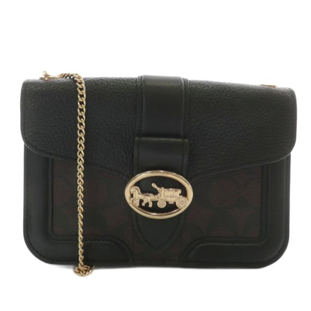 【中古】COACH ショルダーウォレット ショルダーバッグ PVC レザー シグネチャー ロゴ ゴールド金具 黒 茶色 7287