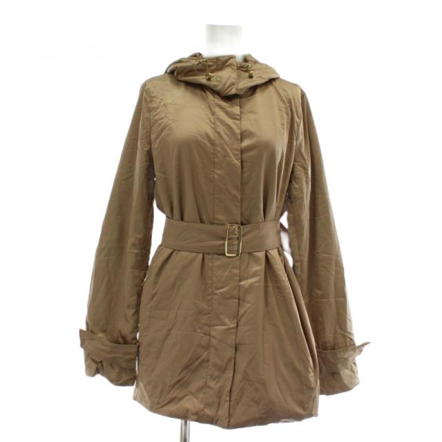 【中古】MAX MARA CITY コート ジャケット ナイロン アンゴラ混 フード 収納式 ベルト付き 42 XL ベージュ