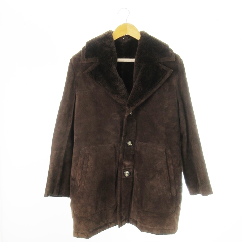 【中古】エンジェルレザー ANGEL LEATHER フェイクムートン コート チェスター スエード ボア 牛革 M 茶 ブラウン