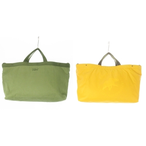 【中古】ハンティングワールド トートバッグ 2way ショルダーバッグ リバーシブル ロゴ 緑  カーキ オレンジ