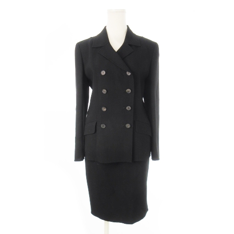 【中古】フォクシー FOXEY セットアップ スーツ テーラードジャケット ダブル タイトスカート ひざ丈 38 S 黒