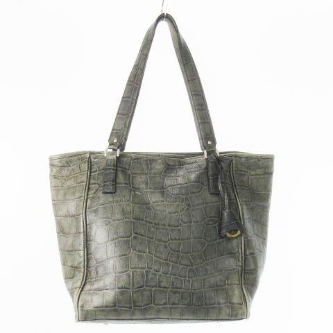 【中古】アニアリ aniary トートバッグ レザー 革 クロコ型押し キーリングチャーム ロゴ グレー /CK18 ■GY11