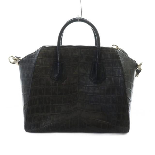 【中古】ジバンシィ GIVENCHY アンティゴナ Antigona ハンドバッグ ショルダーバッグ 2WAY クロコ型押し レザー 黒_1