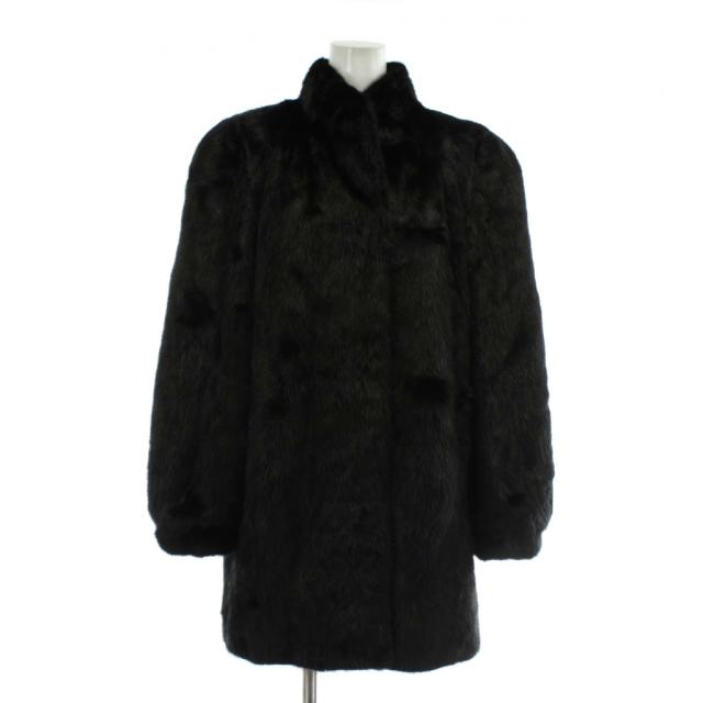 【中古】ノーブランド ファーコート アウター 毛皮 ミンク ミドル 肩パッド 15 XXL 黒 ブラック /XZ ■GY18