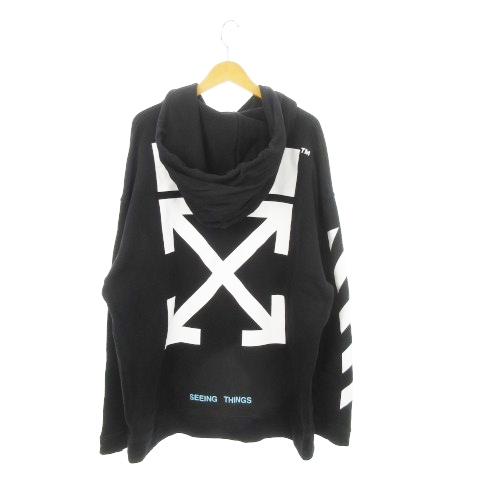 【中古】OFF WHITE ARROWS HOODIE プルパーカー スウェット 長袖 裏毛 ロゴ バックプリント アロー M 黒
