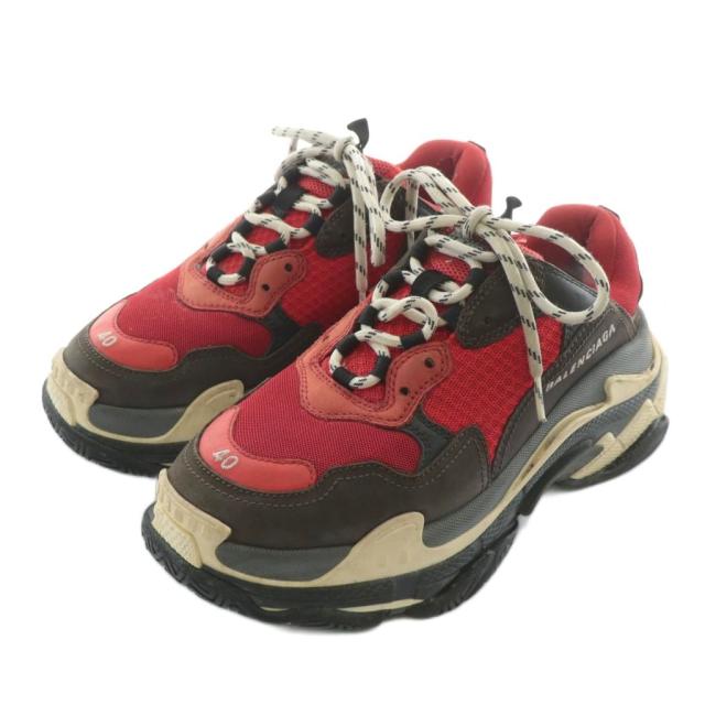 【中古】バレンシアガ BALENCIAGA TRIPLE S スニーカー レザー メッシュ ローカット ロゴ 40 26.5cm 黒 赤 516440