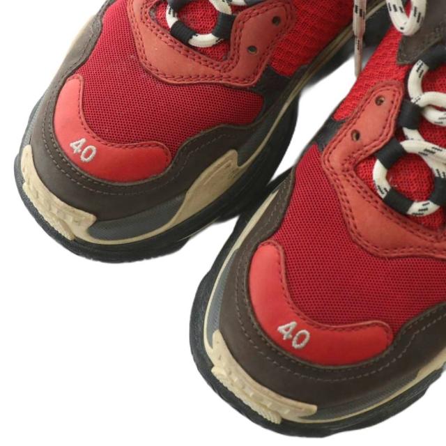 【中古】バレンシアガ BALENCIAGA TRIPLE S スニーカー レザー メッシュ ローカット ロゴ 40 26.5cm 黒 赤 516440