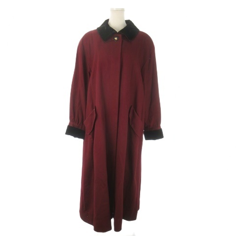 【中古】バルマン BALMAIN PIERRE BALMAIN Vent Vert ステンカラーコート カシミア ロング丈 切替 ベロア M 赤