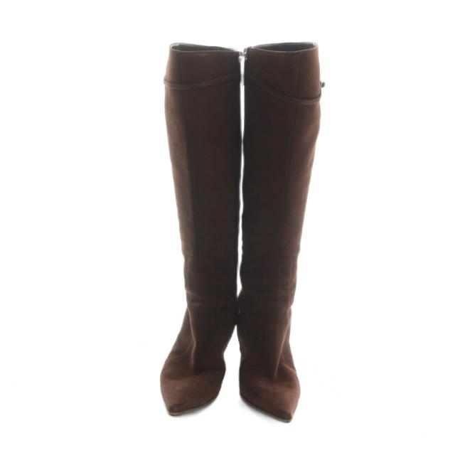 【中古】セルジオロッシ Sergio rossi ロングブーツ ポインテッドトゥ スエード ロゴ サイドジップ 34.5 21.5cm 茶